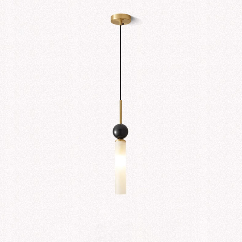 Modern Minimalist Linear Cylindrical Spherical Marble Copper Acrylic 1-Light Pendant Light For Bedroom