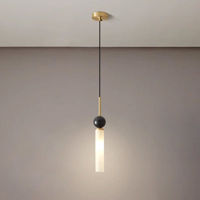 Modern Minimalist Linear Cylindrical Spherical Marble Copper Acrylic 1-Light Pendant Light For Bedroom