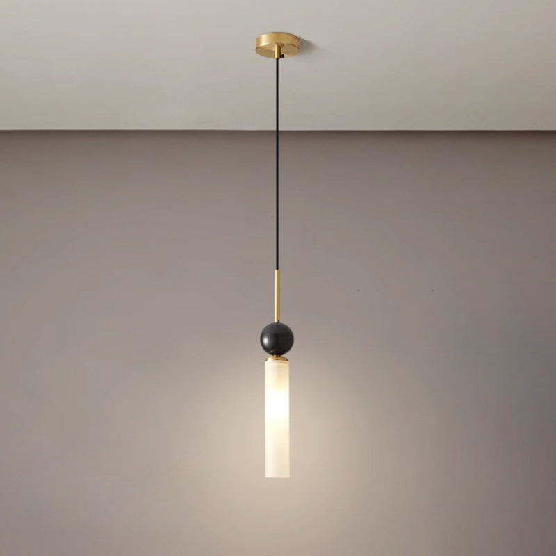 Modern Minimalist Linear Cylindrical Spherical Marble Copper Acrylic 1-Light Pendant Light For Bedroom