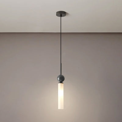 Modern Minimalist Linear Cylindrical Spherical Marble Copper Acrylic 1-Light Pendant Light For Bedroom