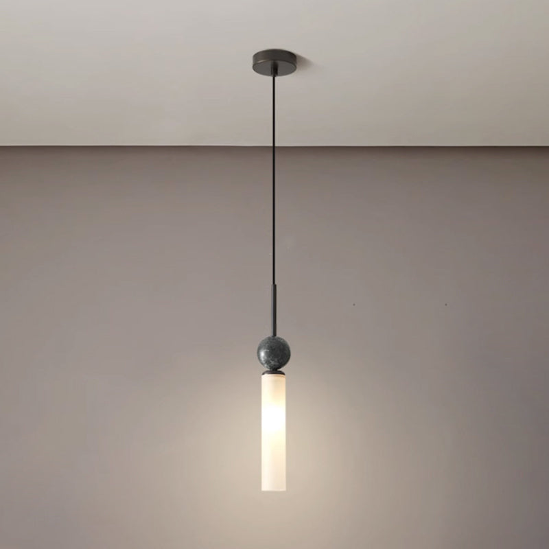 Modern Minimalist Linear Cylindrical Spherical Marble Copper Acrylic 1-Light Pendant Light For Bedroom