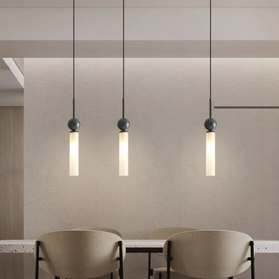 Modern Minimalist Linear Cylindrical Spherical Marble Copper Acrylic 1-Light Pendant Light For Bedroom