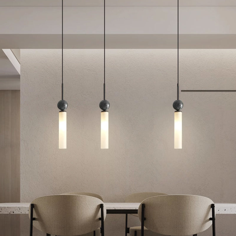 Modern Minimalist Linear Cylindrical Spherical Marble Copper Acrylic 1-Light Pendant Light For Bedroom