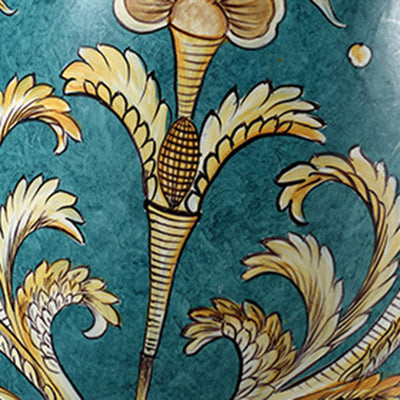 Traditional Chinese Hand-Painted Ceramic Base Copper Fabric 1-Light Table Lamp For Living Room