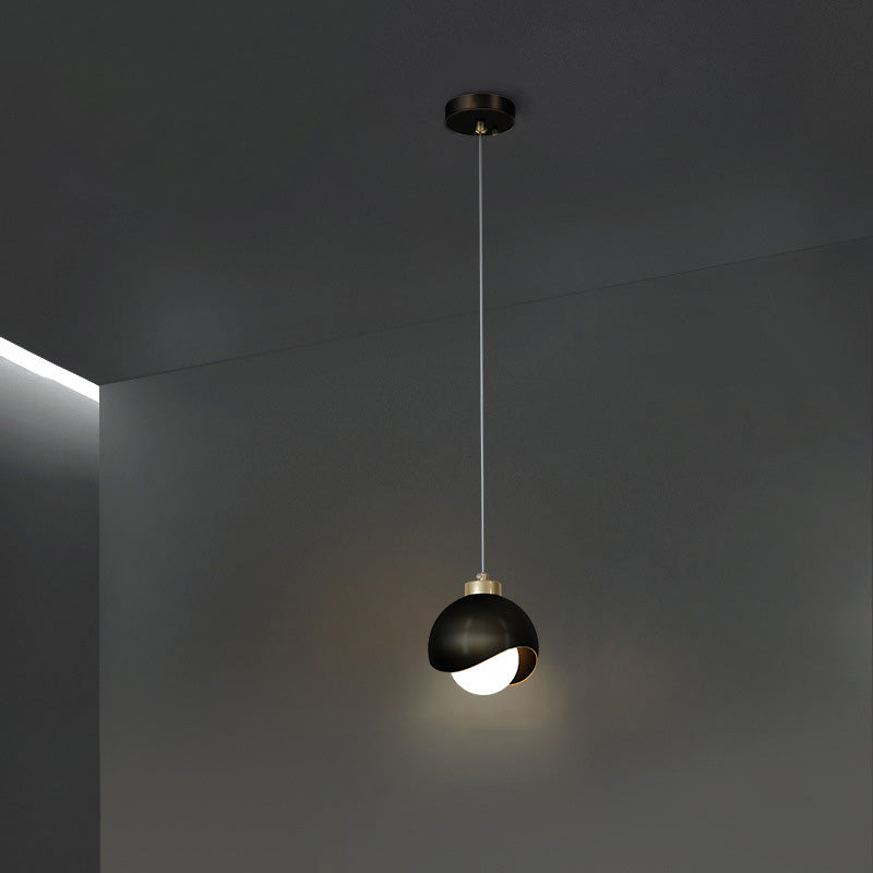 Contemporary Scandinavian Spherical Glass Iron 1-Light Pendant Light For Bedroom