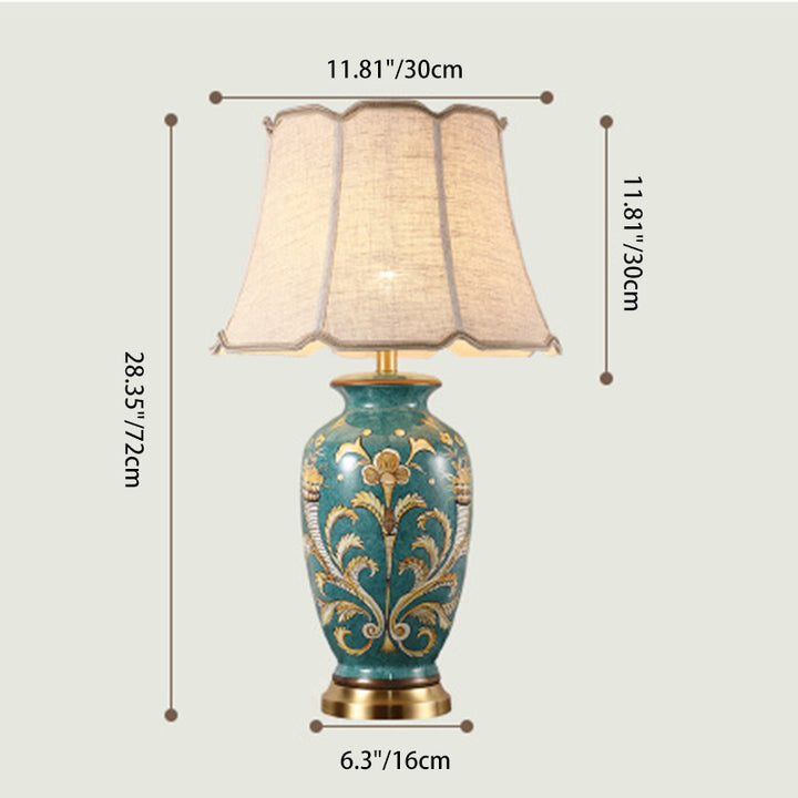 Traditionelle chinesische handbemalte Keramiksockel-Kupferstoff-Tischlampe mit 1 Licht für das Wohnzimmer 