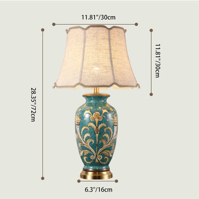 Traditional Chinese Hand-Painted Ceramic Base Copper Fabric 1-Light Table Lamp For Living Room