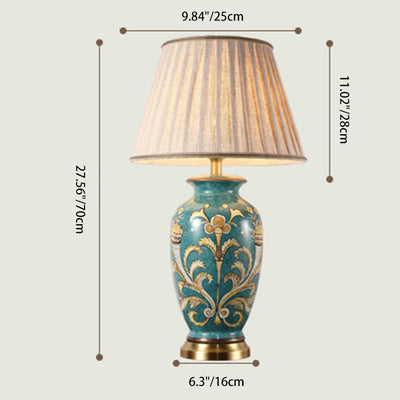 Traditional Chinese Hand-Painted Ceramic Base Copper Fabric 1-Light Table Lamp For Living Room