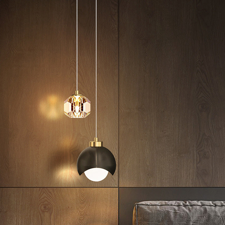 Contemporary Scandinavian Spherical Glass Crystal Iron 2-light Pendant Light For Bedroom
