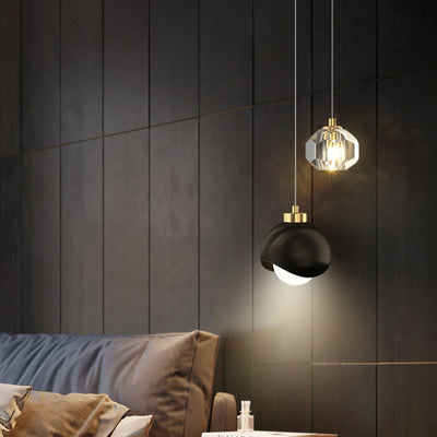Contemporary Scandinavian Spherical Glass Crystal Iron 2-light Pendant Light For Bedroom