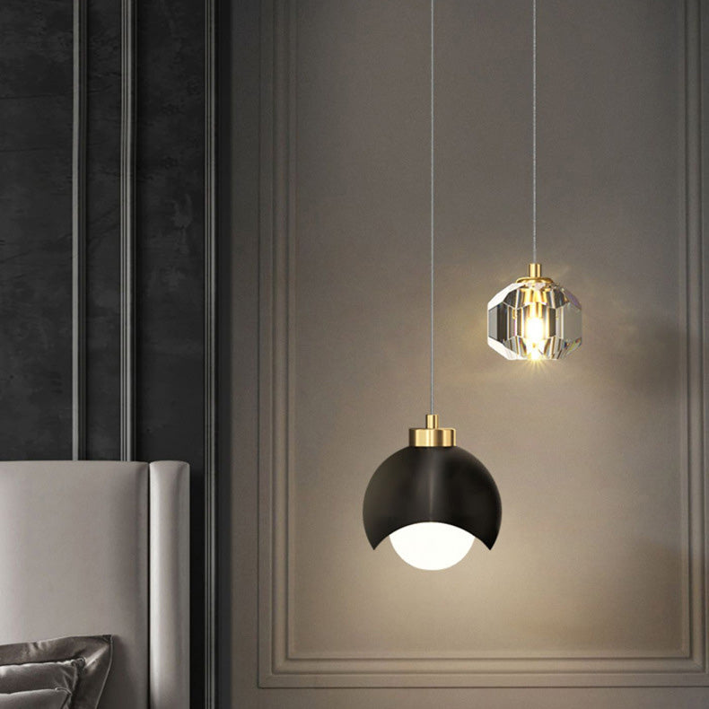 Contemporary Scandinavian Spherical Glass Crystal Iron 2-light Pendant Light For Bedroom