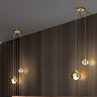 Contemporary Scandinavian Spherical Glass Crystal Iron 2-light Pendant Light For Bedroom