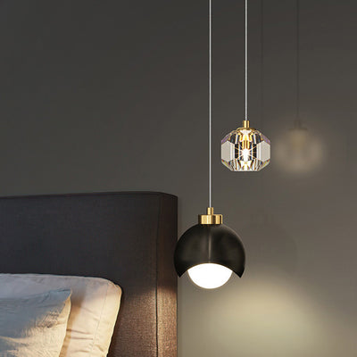 Contemporary Scandinavian Spherical Glass Crystal Iron 2-light Pendant Light For Bedroom