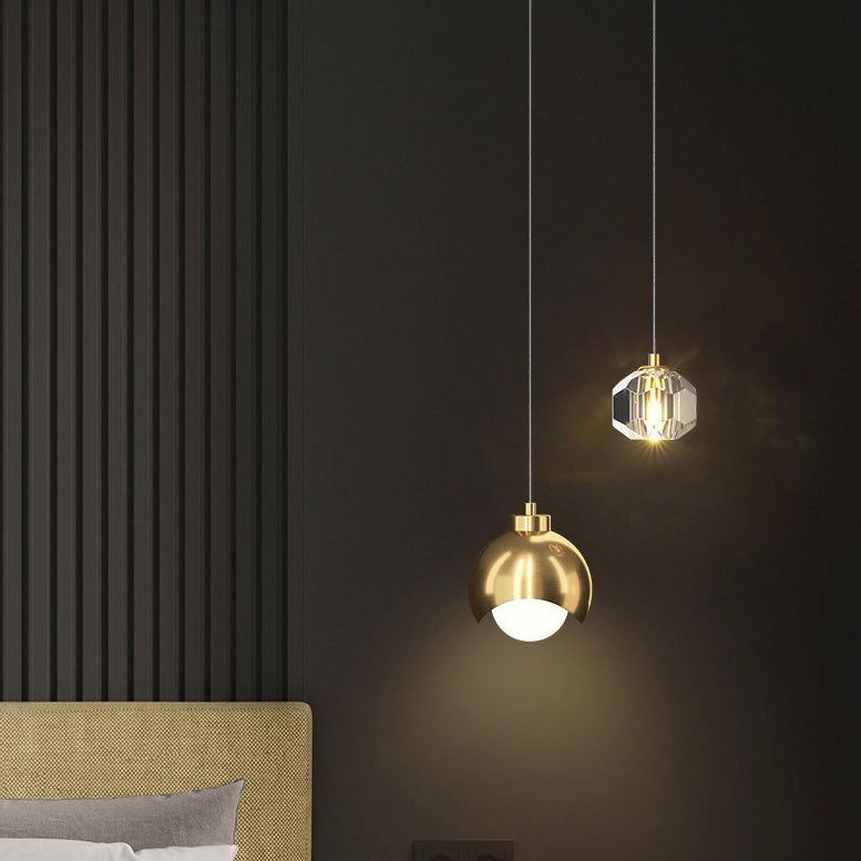 Contemporary Scandinavian Spherical Glass Crystal Iron 2-light Pendant Light For Bedroom