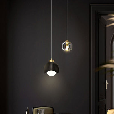 Contemporary Scandinavian Spherical Glass Crystal Iron 2-light Pendant Light For Bedroom