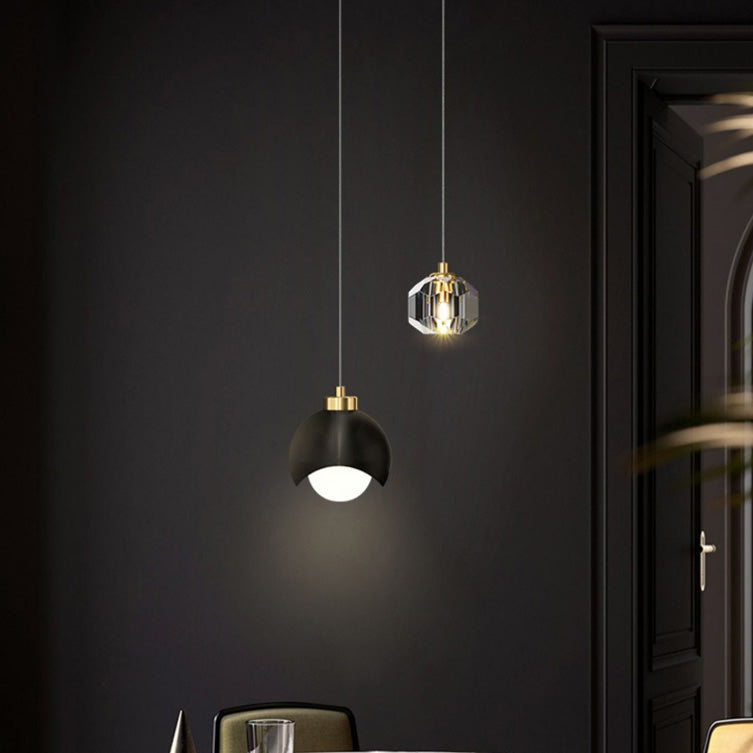Contemporary Scandinavian Spherical Glass Crystal Iron 2-light Pendant Light For Bedroom