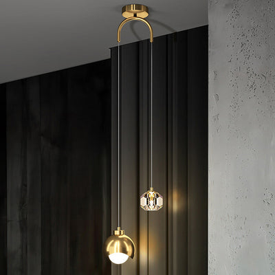 Contemporary Scandinavian Spherical Glass Crystal Iron 2-light Pendant Light For Bedroom