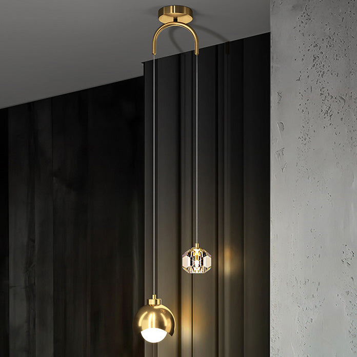 Contemporary Scandinavian Spherical Glass Crystal Iron 2-light Pendant Light For Bedroom