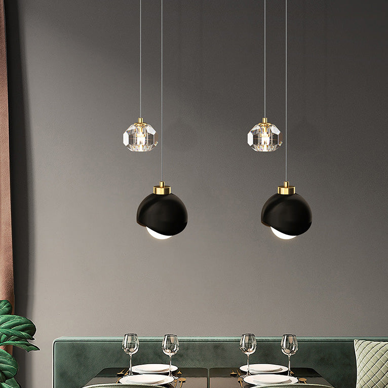 Contemporary Scandinavian Spherical Glass Crystal Iron 2-light Pendant Light For Bedroom