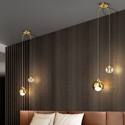 Contemporary Scandinavian Spherical Glass Crystal Iron 2-light Pendant Light For Bedroom
