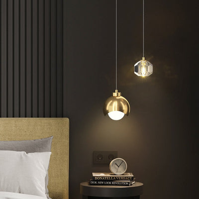 Contemporary Scandinavian Spherical Glass Crystal Iron 2-light Pendant Light For Bedroom