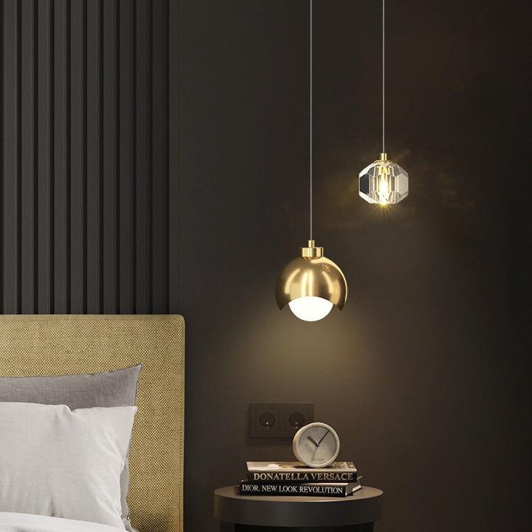 Contemporary Scandinavian Spherical Glass Crystal Iron 2-light Pendant Light For Bedroom
