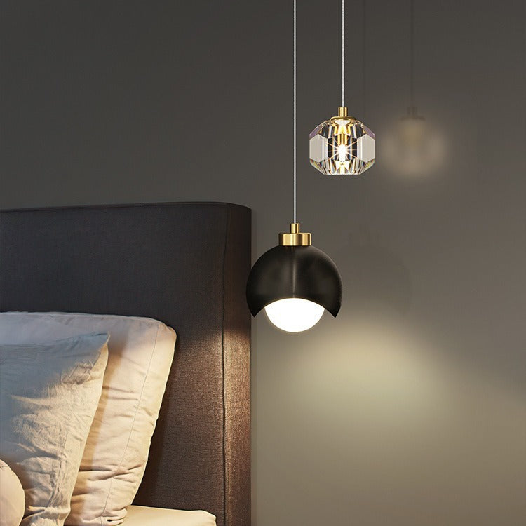 Contemporary Scandinavian Spherical Glass Crystal Iron 2-light Pendant Light For Bedroom