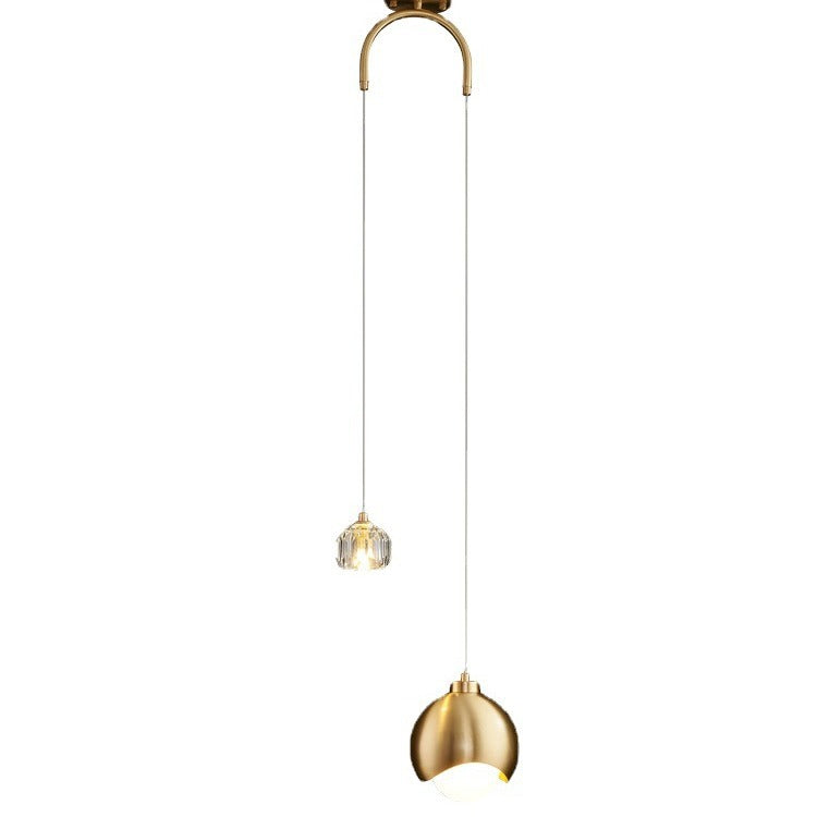 Contemporary Scandinavian Spherical Glass Crystal Iron 2-light Pendant Light For Bedroom