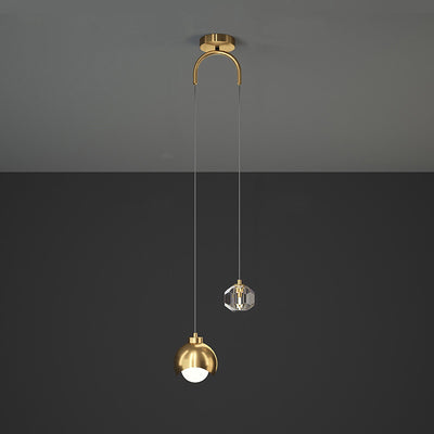 Contemporary Scandinavian Spherical Glass Crystal Iron 2-light Pendant Light For Bedroom