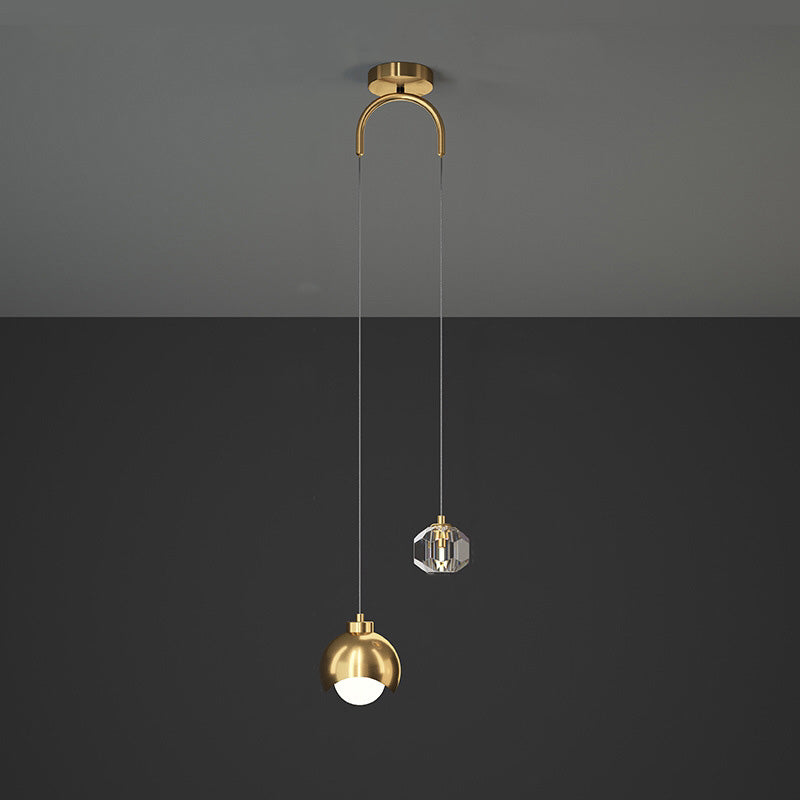 Contemporary Scandinavian Spherical Glass Crystal Iron 2-light Pendant Light For Bedroom