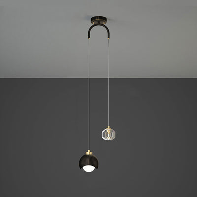 Contemporary Scandinavian Spherical Glass Crystal Iron 2-light Pendant Light For Bedroom
