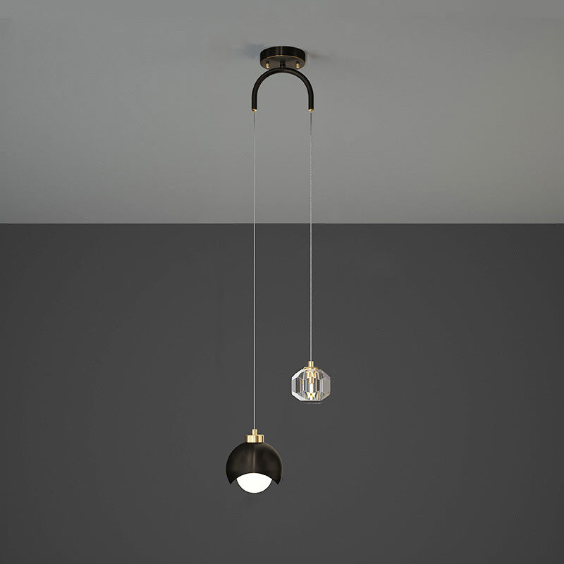Contemporary Scandinavian Spherical Glass Crystal Iron 2-light Pendant Light For Bedroom