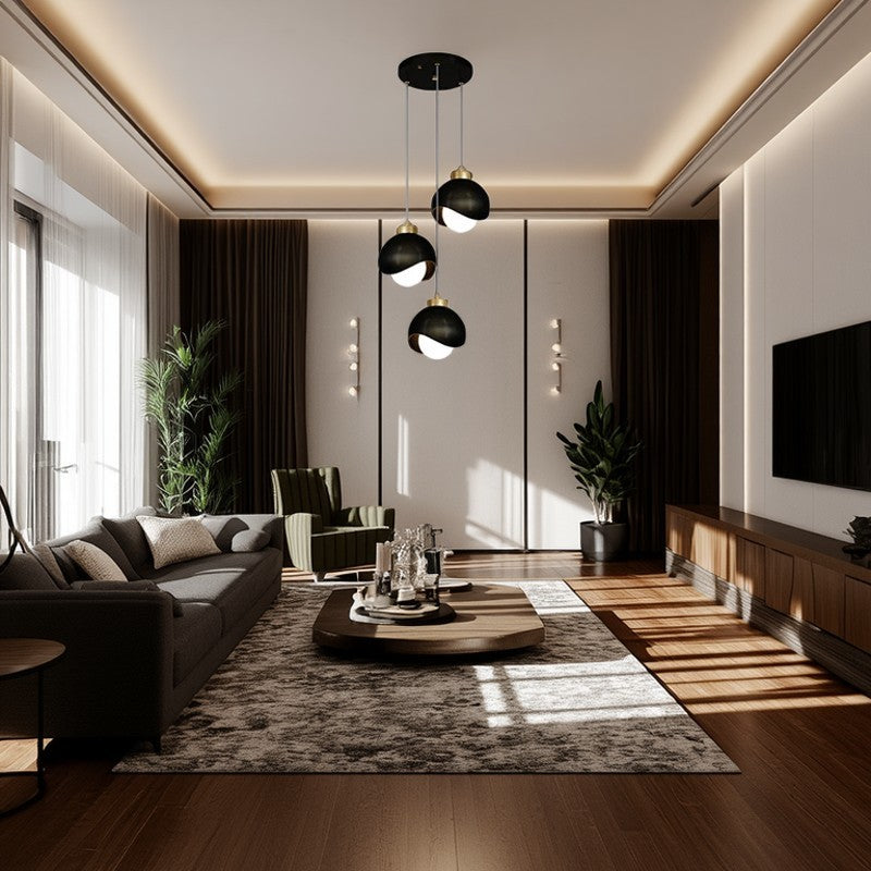 Contemporary Scandinavian Spherical Glass Crystal Iron 3-light Chandelier For Bedroom