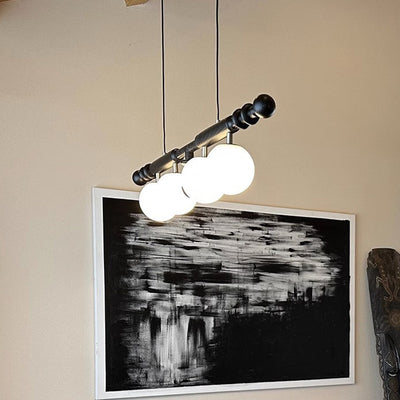 Traditional Vintage Rectangular White Ash Wood Glass 4-Light Island Light Chandelier For Kitchen