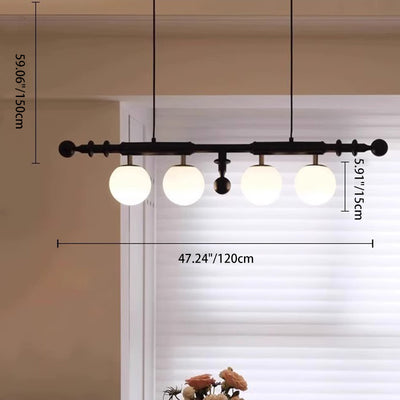 Traditional Vintage Rectangular White Ash Wood Glass 4-Light Island Light Chandelier For Kitchen
