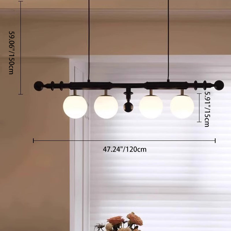 Traditional Vintage Rectangular White Ash Wood Glass 4-Light Island Light Chandelier For Kitchen