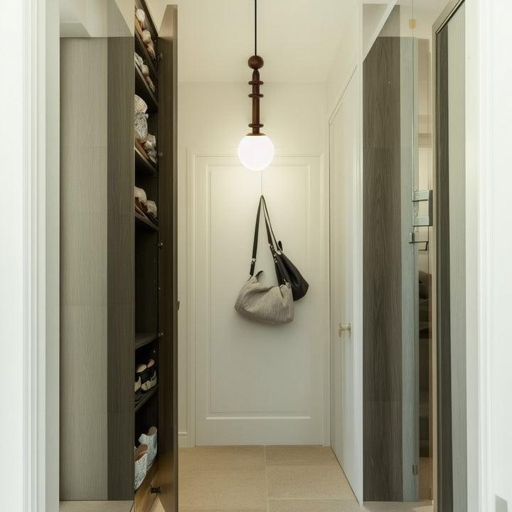 Suspension luminaire à 1 lumière avec abat-jour en forme de globe en verre, en bois de frêne blanc linéaire vintage traditionnel, pour chambre à coucher 
