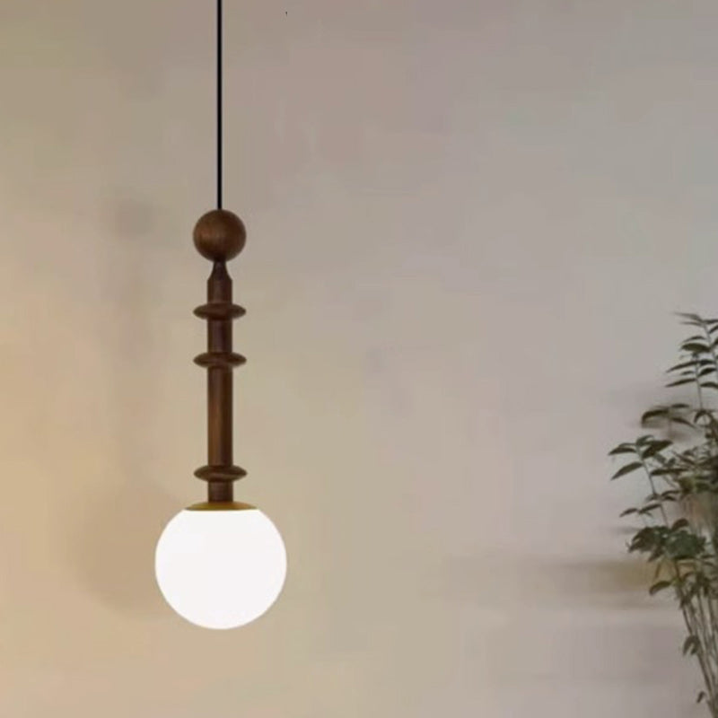 Suspension luminaire à 1 lumière avec abat-jour en forme de globe en verre, en bois de frêne blanc linéaire vintage traditionnel, pour chambre à coucher 