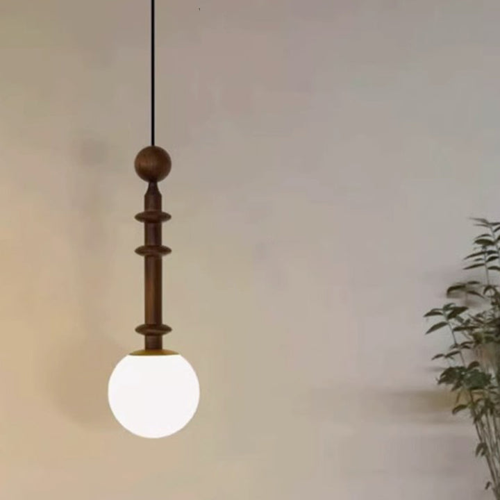 Suspension luminaire à 1 lumière avec abat-jour en forme de globe en verre, en bois de frêne blanc linéaire vintage traditionnel, pour chambre à coucher 