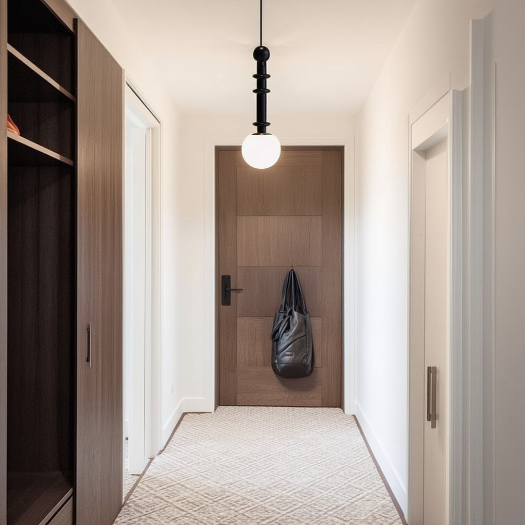 Suspension luminaire à 1 lumière avec abat-jour en forme de globe en verre, en bois de frêne blanc linéaire vintage traditionnel, pour chambre à coucher 