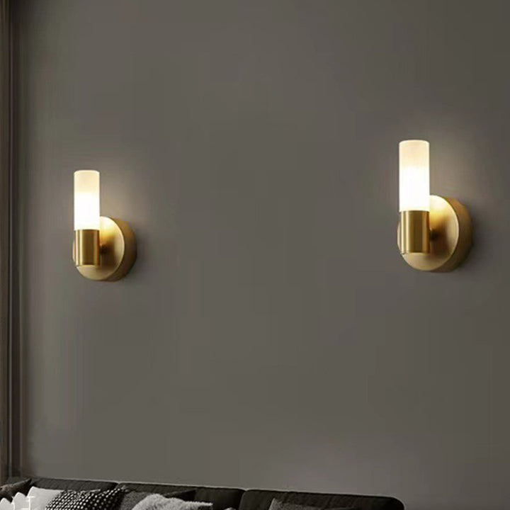 Moderne Art Deco Zylindrische Acryl-Kupfer 1/2 Licht Wandleuchte für Schlafzimmer 