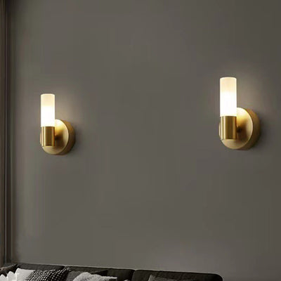 Modern Art Deco Cylindrical Acrylic Copper 1/2 Light Wall Scone Lamp For Bedroom