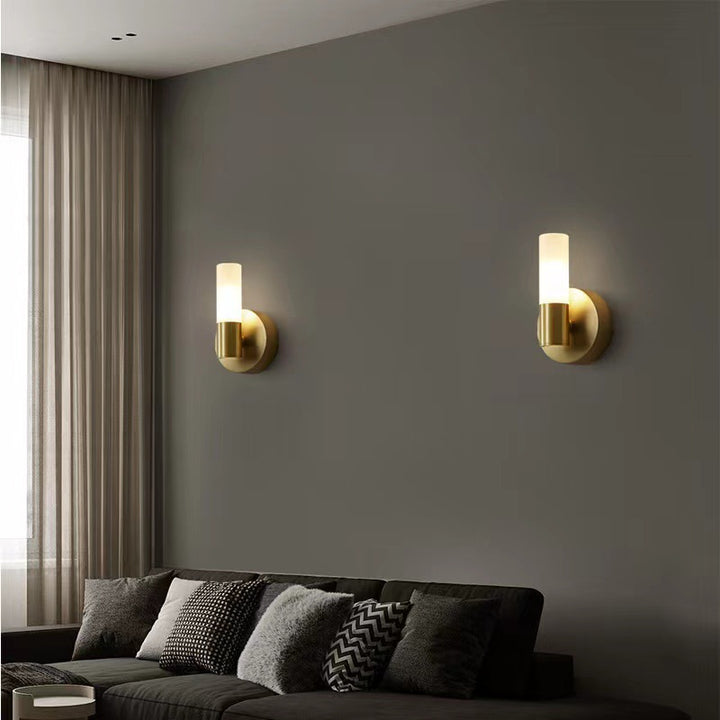 Moderne Art Deco Zylindrische Acryl-Kupfer 1/2 Licht Wandleuchte für Schlafzimmer 