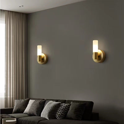 Modern Art Deco Cylindrical Acrylic Copper 1/2 Light Wall Scone Lamp For Bedroom