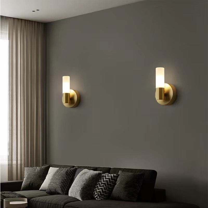 Modern Art Deco Cylindrical Acrylic Copper 1/2 Light Wall Scone Lamp For Bedroom