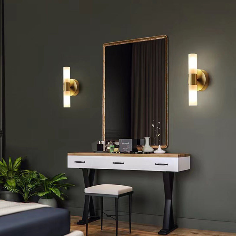 Modern Art Deco Cylindrical Acrylic Copper 1/2 Light Wall Scone Lamp For Bedroom