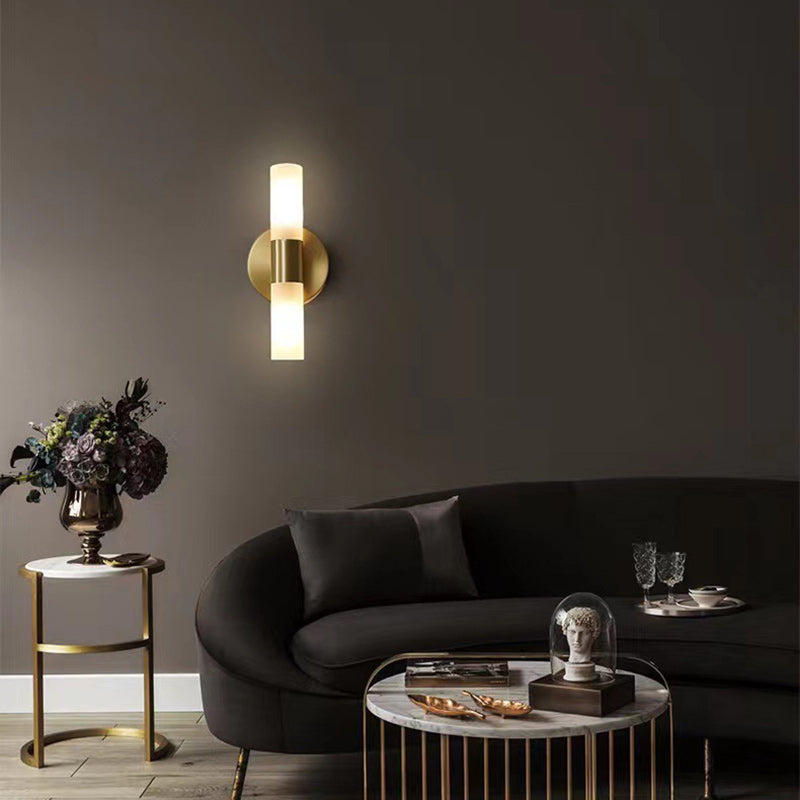 Moderne Art Deco Zylindrische Acryl-Kupfer 1/2 Licht Wandleuchte für Schlafzimmer 