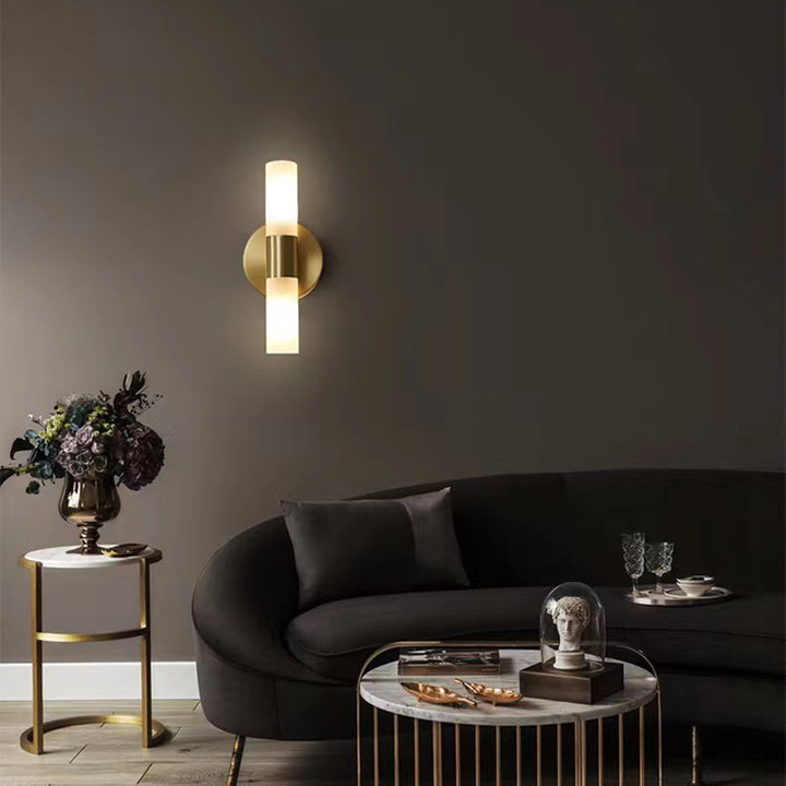 Moderne Art Deco Zylindrische Acryl-Kupfer 1/2 Licht Wandleuchte für Schlafzimmer 
