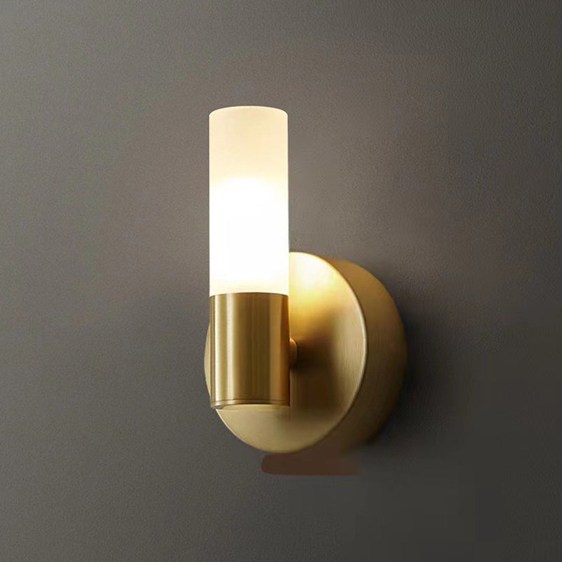 Modern Art Deco Cylindrical Acrylic Copper 1/2 Light Wall Scone Lamp For Bedroom