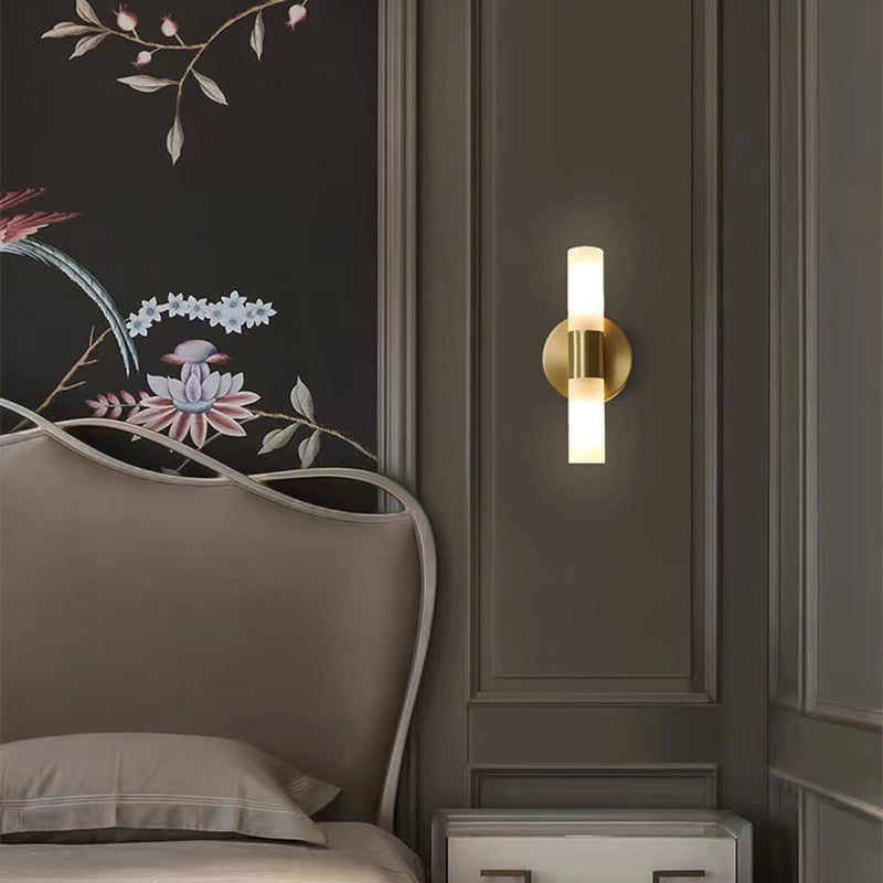 Moderne Art Deco Zylindrische Acryl-Kupfer 1/2 Licht Wandleuchte für Schlafzimmer 